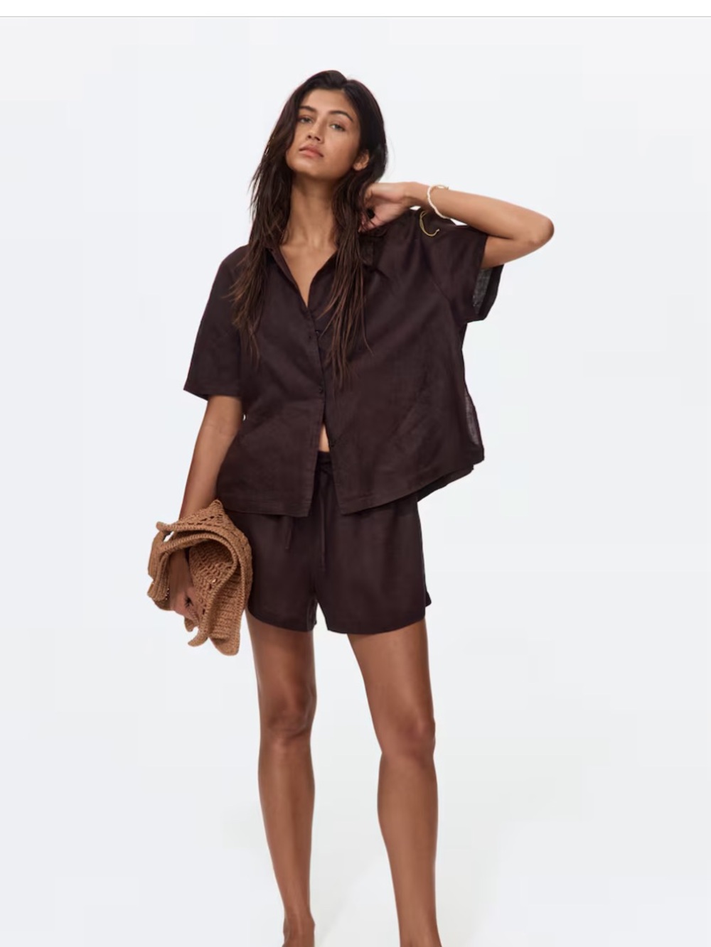 H&M Linen Beach Shirt, Dark Brown, Size S, NWT.